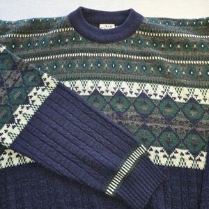 Vintage Ash Creek Trading XL Sweater 90s Geometric Southwestern Knitted Navy Y2K